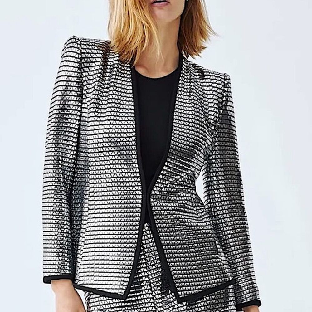 ZARA Blazer Silver Triangle Metallic Sequin Jacket Trinny • BLOGGER FAVORITE • - Picture 2 of 12